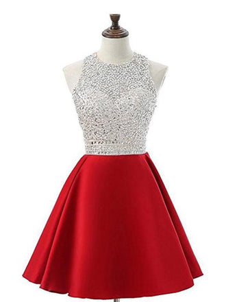 Cheap Halter Heavily Beaded Cute Red Homecoming Dresses 2018, CM475 - SposaBridal