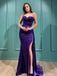Purple Sexy Velvet Sweetheart Strapless Side-slit Mermaid Long Prom Dress, PD3563