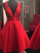 Red Short Cheap Simple V Neck A-line Homecoming Dresses, CM517