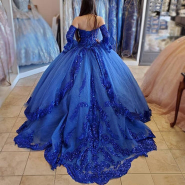 Royal Blue Sweetheart Luxury Strapless Sparkly A-line Prom Dress, Ball Gown, PD3326