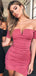 Sexy Black And Pink Unique V-neck Off-shoulder Tight Pleats Mini Homecoming Dress, HD3056