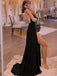 Sexy Black V-neck Open Back Double Side-slit Long Prom Dress, PD3195
