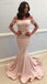 Sexy Blush Pink Off-shoulder Open Back Bow Tie Mermiad Long Prom Dress, PD3304