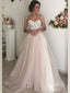Sexy Blush Pink Sweetheart Strapless Lace Top A-line Long Wedding Dress, WD3054