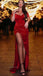 Sexy Dark Red Off-shoulder Side-slit Mermaid Long Prom Dress, PD3385