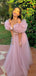 Sexy Dusty Pink Ruffle Off-shoulder Sweetheart A-line Long Prom Dress, PD3197