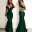 Sexy Emerald Off-shoulder V-neck Open Back Mermaid Long Prom Dress, PD3311