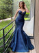 Sexy Navy Strapless Sweetheart Sparkly Mermaid Long Prom Dress, PD3560