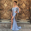 Sexy Off-shoulder Silver Blue Sweetheart Mermaid Side-slit Long Prom Dress, PD3407
