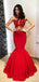 Sexy Red Sleeveless Floral Lace Top Mermaid Trumpet Long Prom Dress, PD3193