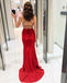 Sexy Red V-neck Spaghetti Strap Mermaid Side-slit Long Prom Evening Dress, PD3123