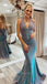 Sexy Shiny Halter Bo Tie Back V-neck Mermaid Long Prom Dress, PD3391