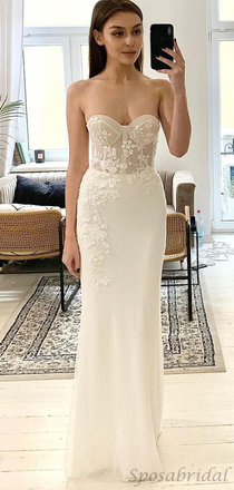 Sexy Strapless Sweetheart Illusion Lace Mermaid Long Summer Wedding Dress, WD3033