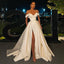 Stunning Sexy Cool White Off-shoulder V-neck Side-slit Buttons Sheath A-line Long Prom Dress, PD3114