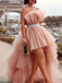 Sexy Tulle Ruffle Pink High-low Long Prom Party Dress, PD3097