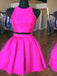 Sexy Open Back Hot Pink Two Piece Simple Cheap Homecoming Dresses, CM490