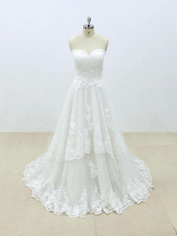 Affordable Sweetheart Lace A-line Unique Wedding Dresses Online, WD392 - SposaBridal