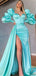 Unique Long Bubble Sleeves Turquoise Side-slit Sweetheart Mermaid Prom Dress, PD3233