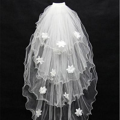 Gorgeous Tulle Four-tier Short Wedding Veil With Flowers,WV0128